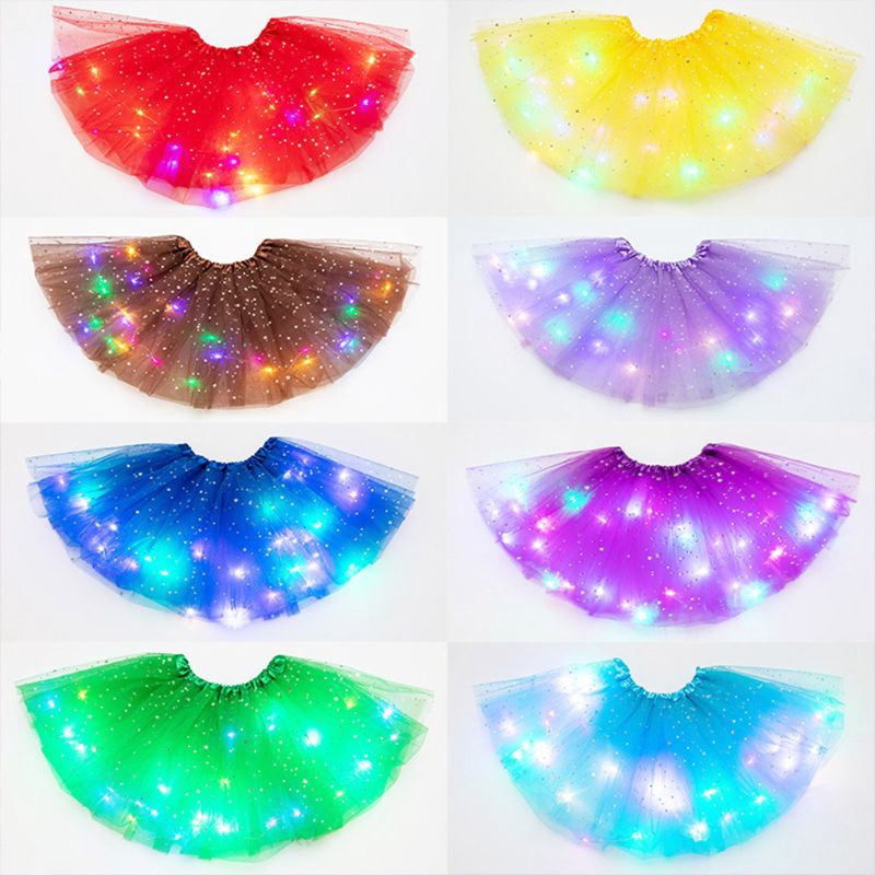 SENG* Women Star Sequins Tutu Skirt LED Light Up Neon Colorful Dance Party Short Dress