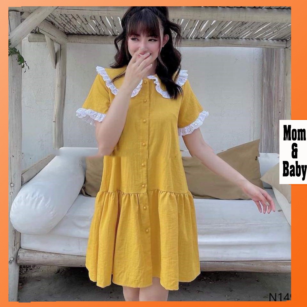 Váy bầu thời trang thiết kế M290 chất đũi hàn freesize từ 45 đến 70kg