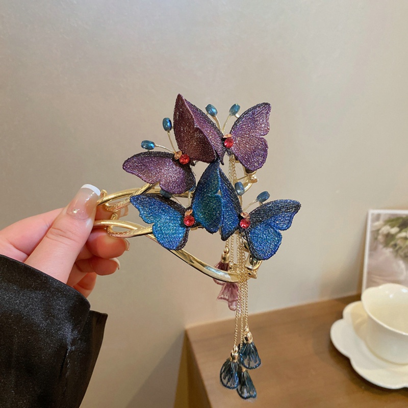 Kẹp Tóc Hình Bướm Thêu Màu Xanh Dương / Tím Thời Trang Cho Nữ