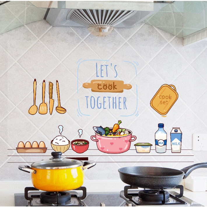 Decal dán bếp họa tiết trong suốt - chữ tiếng anh Let's Cook Together