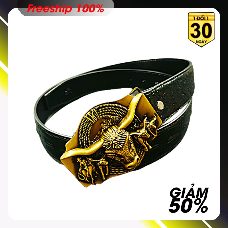 Thắt lưng nam da thật lớp 2 vân cá sấu dập nổi - Khóa hợp kim thép không rỉ bò vàng đeo khoen- bền đẹp kèm video.