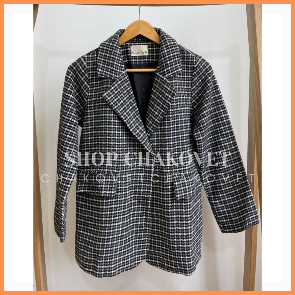 Áo blazer dạ kẻ nữ AD8113, kiểu áo vest dạ kẻ túi nắp thiết kế 2 lớp dài tay 2 cúc đẹp cá tính style hàn quốc