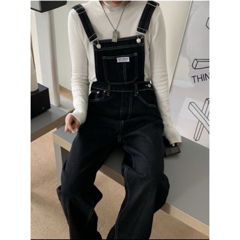 _ Quần yếm jeans thời trang nữ đen tuyền phong cách hàn quốc dễ phối đồ 2022