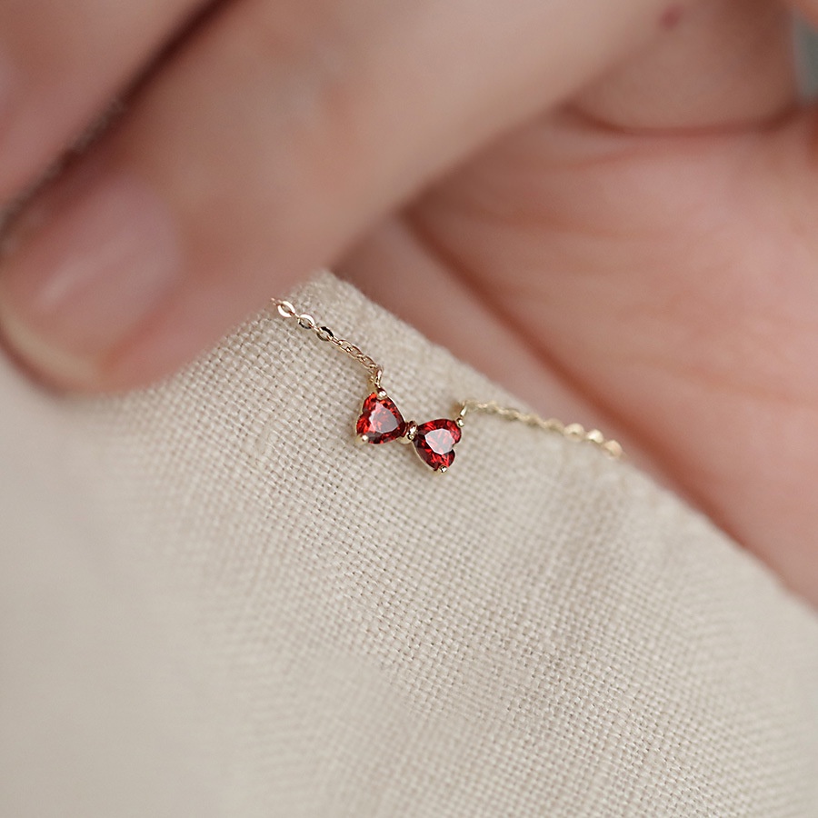 Dây chuyền bạc S925 Silver, Red vòng cổ nữ nơ nhỏ Bowny Necklace，Phụ nữ cao cấp thời trang