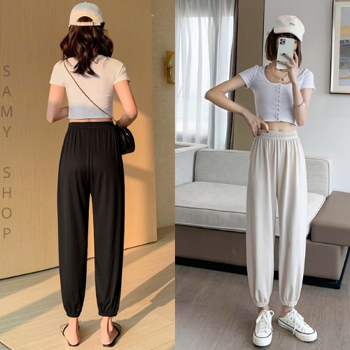 Quần Joggers len tăm nữ, quần bomber bo gấu ống rộng phong cách thể thao