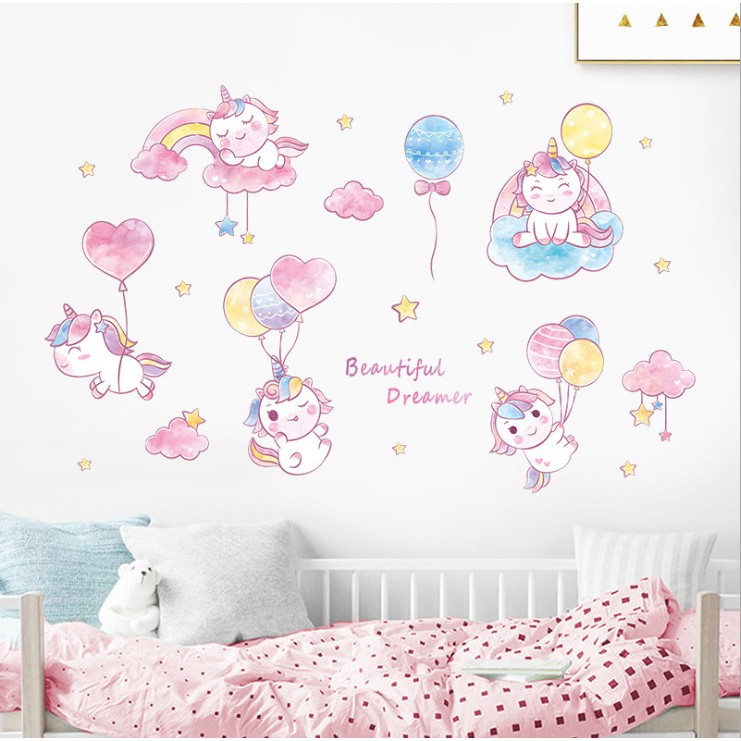 Hình dán tường phòng ngủ của bé yêu ⚡ FREESHIP ⚡ Decal Beautifull Dreamer có keo sẵn AmyShop