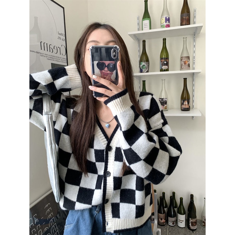 Áo Khoác cardigan Dệt Kim Tay Dài Cổ Chữ V Dáng Rộng Phong Cách Hàn Quốc Dành Cho Nữ
