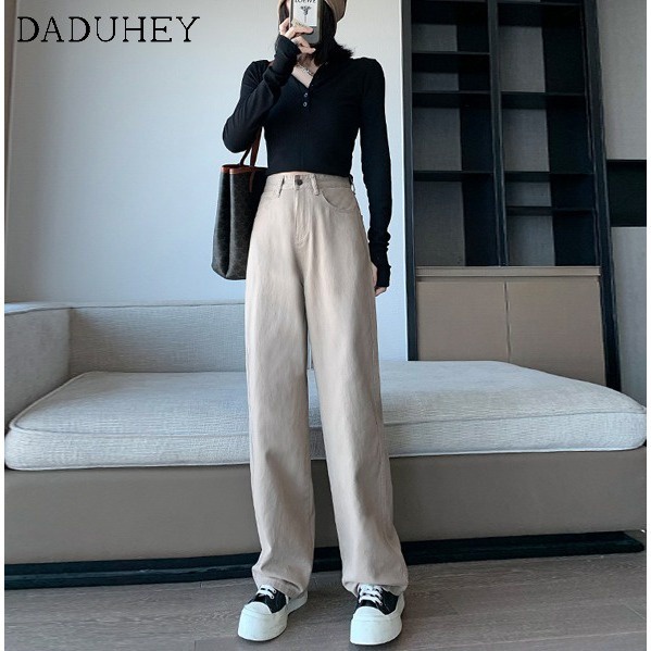 Quần jean dài daduhey ống đứng mỏng rộng eo cao phong cách Hàn Quốc mới retro cho nữ