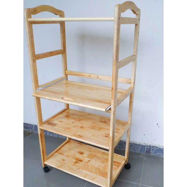 Kệ Lò Vi Sóng Gỗ Cao Su Có Bánh Xe Có Bảo Hành Mối Mọt