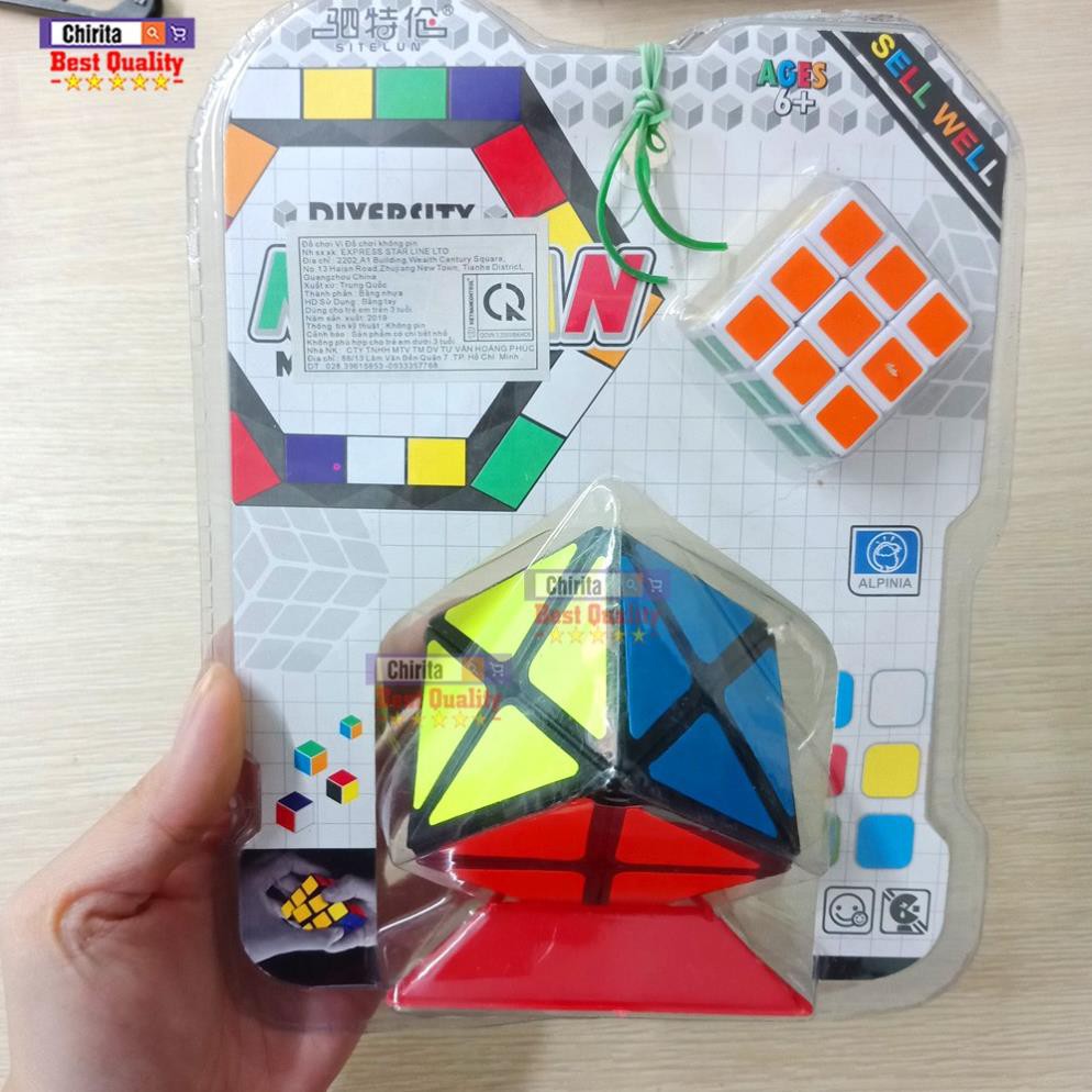 Rubik Biến Thể DINO Chuyên Nghiệp - Tặng Kèm: 1 Rubik 3x3 Viền Trắng Mini - 1 Đế Rubik Cao Cấp