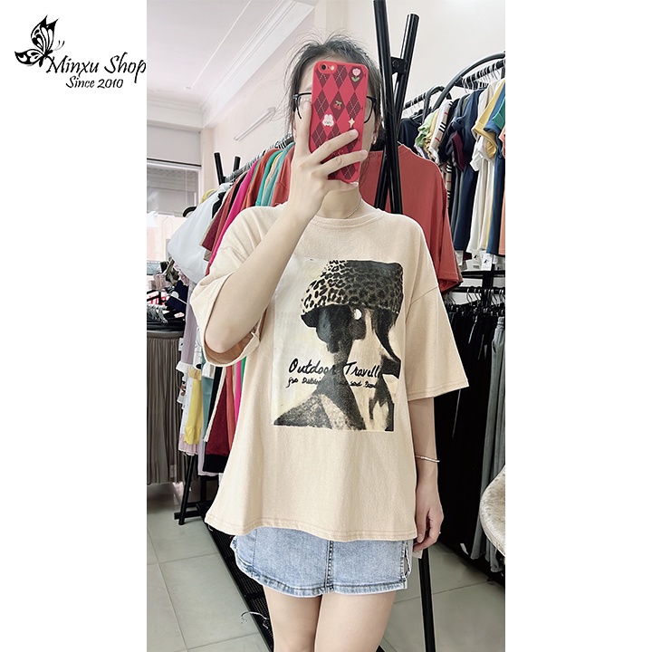 Áo thun nữ, áo phông cotton chất dày đẹp dáng thụng mặc giấu quần hình báo cá tính chất lừ QCL1 Minxu shop mã AO96