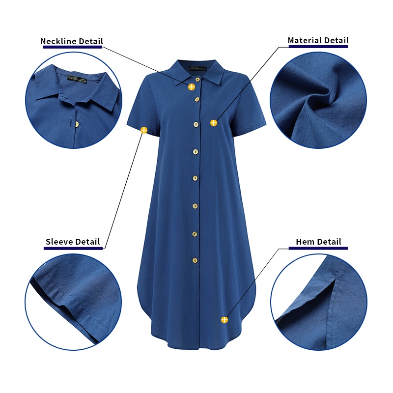 Zanzea Đầm Cotton Xẻ Tà Phối Túi Thời Trang Châu Âu Cho Nữ