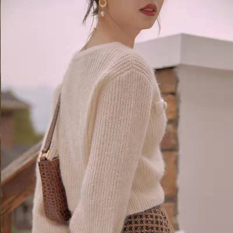 (Có sẵn) Áo khoác len Cardigan viền màu áo khoác thu đông phong cách Hàn