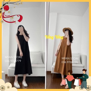 Vnu352 - váy suông xoè sát nách đen nâu cho nữ