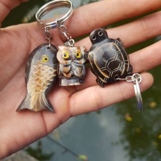 Móc khóa sừng chạm khắc hình con rùa, con cá, cứ mèo