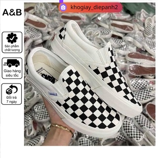 combo Giày VAN Caro lười viền trắng, giày thể thao VANS Đen nam nữ [FULL BILL + BOX]