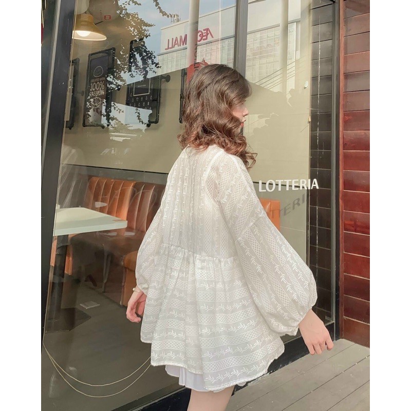 Áo babydoll oversize hoạ tiết xô thêu siêu đẹp