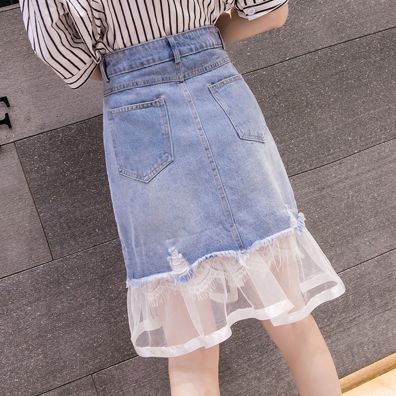 Chân Váy Phối Ren Xinh Xắn Theo Phong Cách Hàn Quốc/Size S-5xl 164580 Chân Váy Chữ a Lưng Cao Thời Trang Dành Cho Nữ