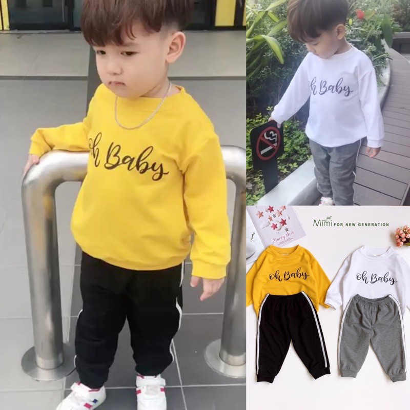 Set bộ cotton Oh Baby cao cấp sành điệu chất liệu mềm mịn cho bé trai/bé gái