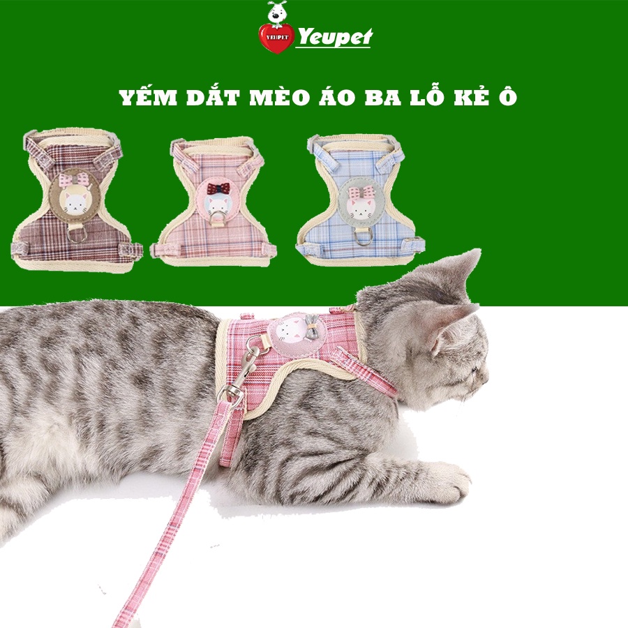 Dây dắt mèo, dây dắt chó nhỏ dạng yếm có đai áo ngực hình chú mèo dễ thương YEUPET