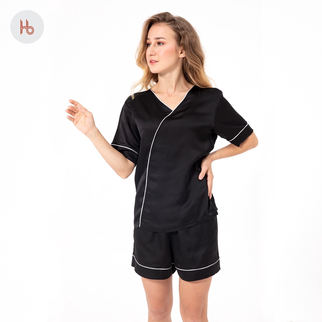 Set đồ bộ đùi tay ngắn mặc nhà cổ tim viền trắng Hibi Sports HB104 - Quần có túi