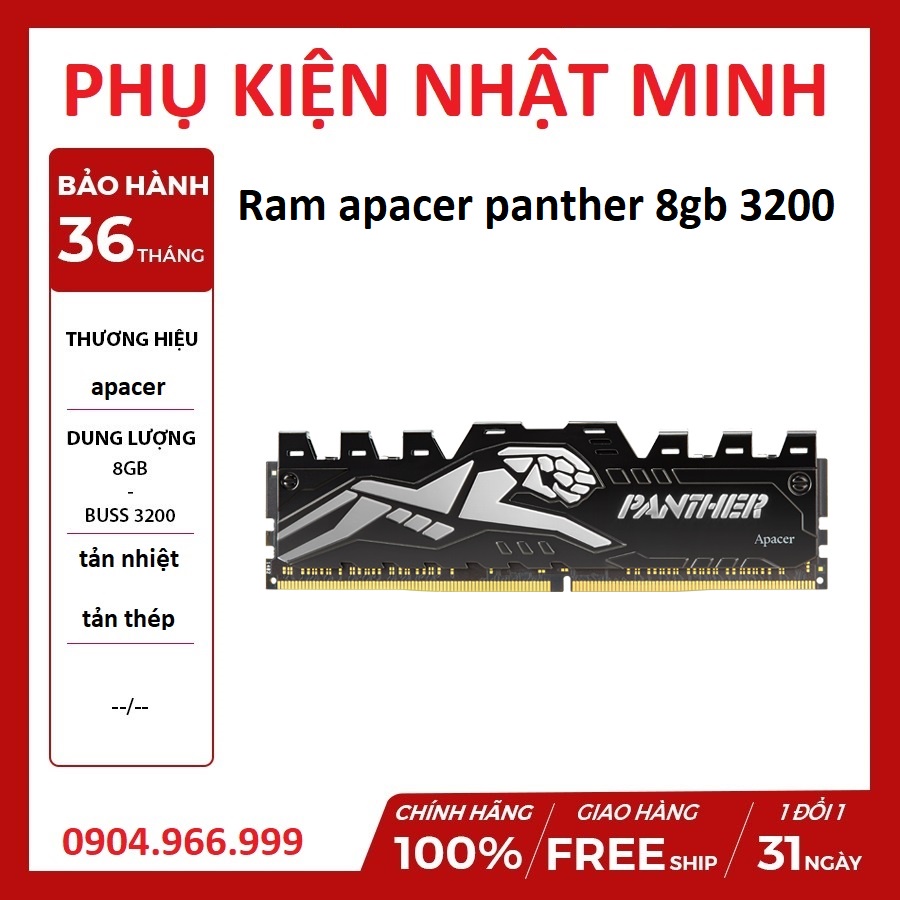 (GIÁ SỈ) Combo ram PC DDR4 APACER PANTHER 8GB 3200 tản thép chính hãng vĩnh xuân phân phối bảo hành 36 tháng