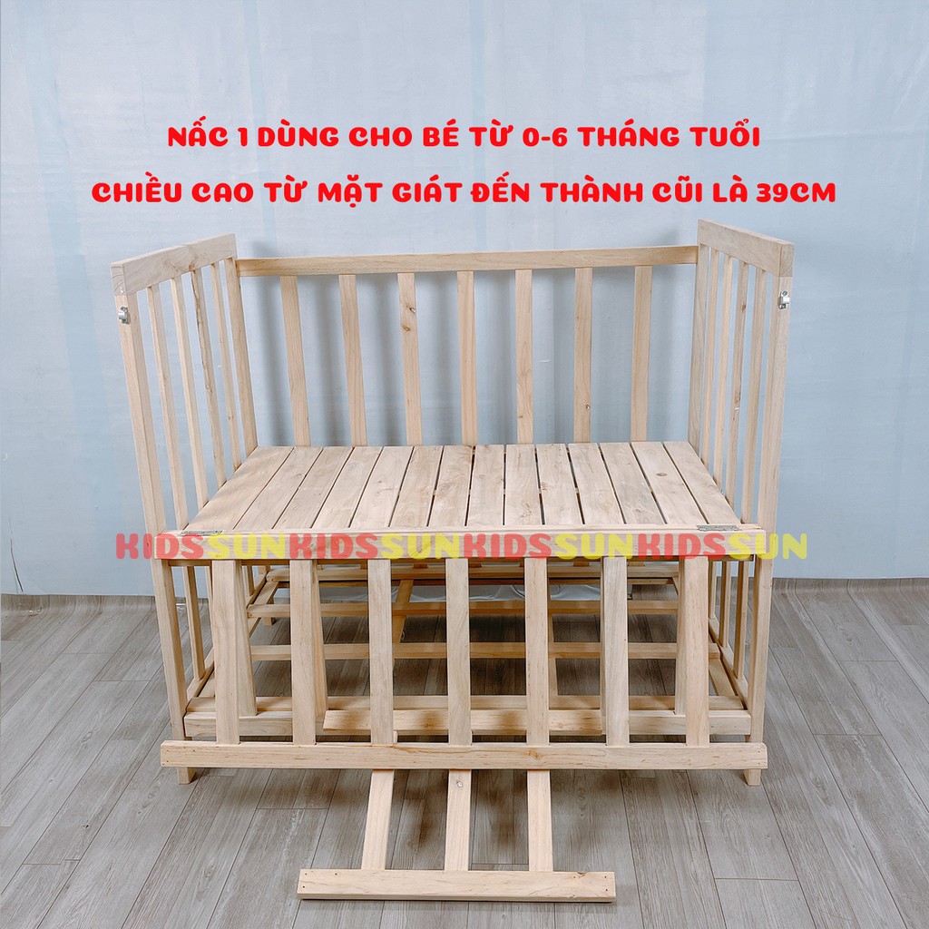 Nôi Cũi Gỗ Quế 3 Tầng Cũi Cho Bé KIDSSUN Chịu Lực Lên Đến 50 Kg Có Ô Để Đồ Cho Bé Tặng Ga Chống Thấm Bảo Hành 24 Tháng