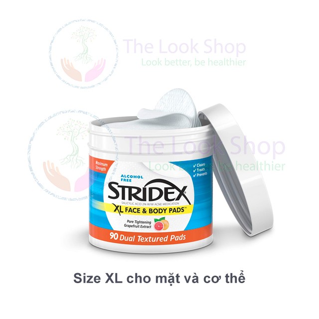 USA- Bông tẩm BHA 2% Stridex Size lớn XL Face Body cho mặt và cơ thể- Hỗ trợ đẩy mụn ẩn, giảm mụn lưng, mụn sưng đỏ