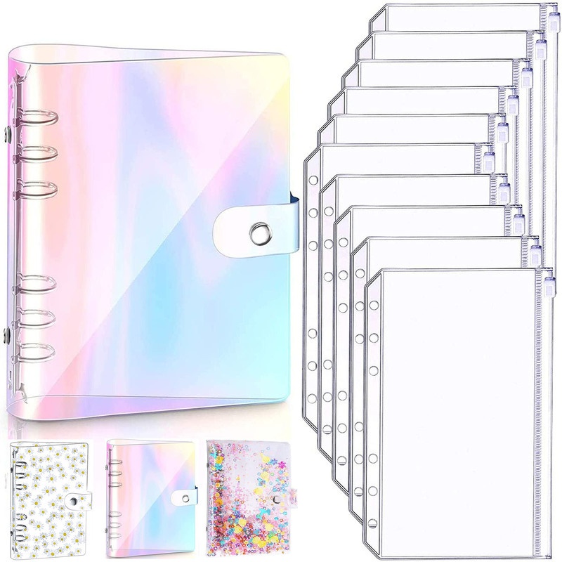 Sổ tay bìa xỏ 6 vòng trong suốt khổ A6 bằng PVC mềm có 10 ngăn đựng