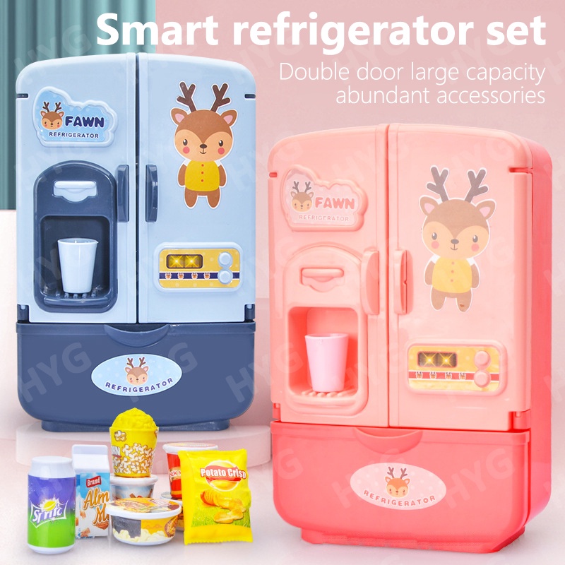 Tủ lạnh đồ chơi HYG Toys hai cửa mô phỏng nhỏ xinh cho bé chơi đóng vai ở nhà