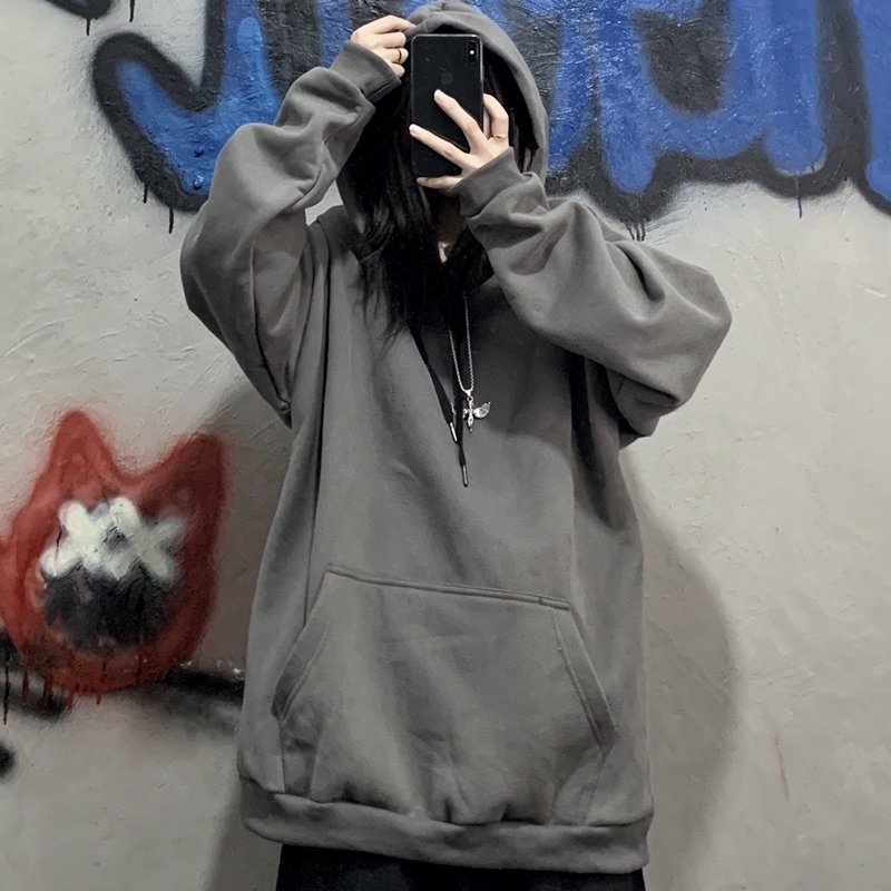 ÁO HOODIE XÁM TRƠN UNISEX NAM VÀ NỮ ( hình chụp thật )