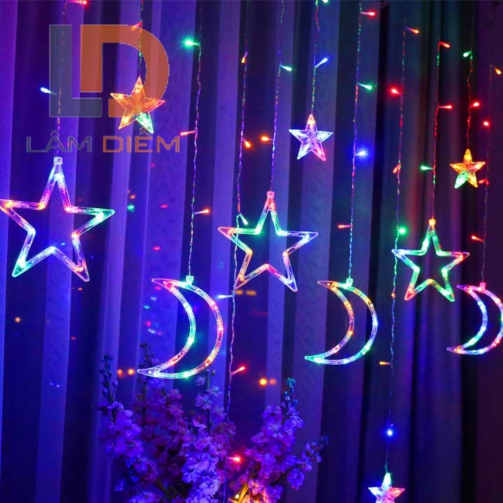 Đèn chớp nháy màn 2m5 12 dây thả led trang trí noel tết  dạng rèm