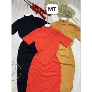 Đầm Body Cổ Lọ Tay Lửng, Xẻ Tà