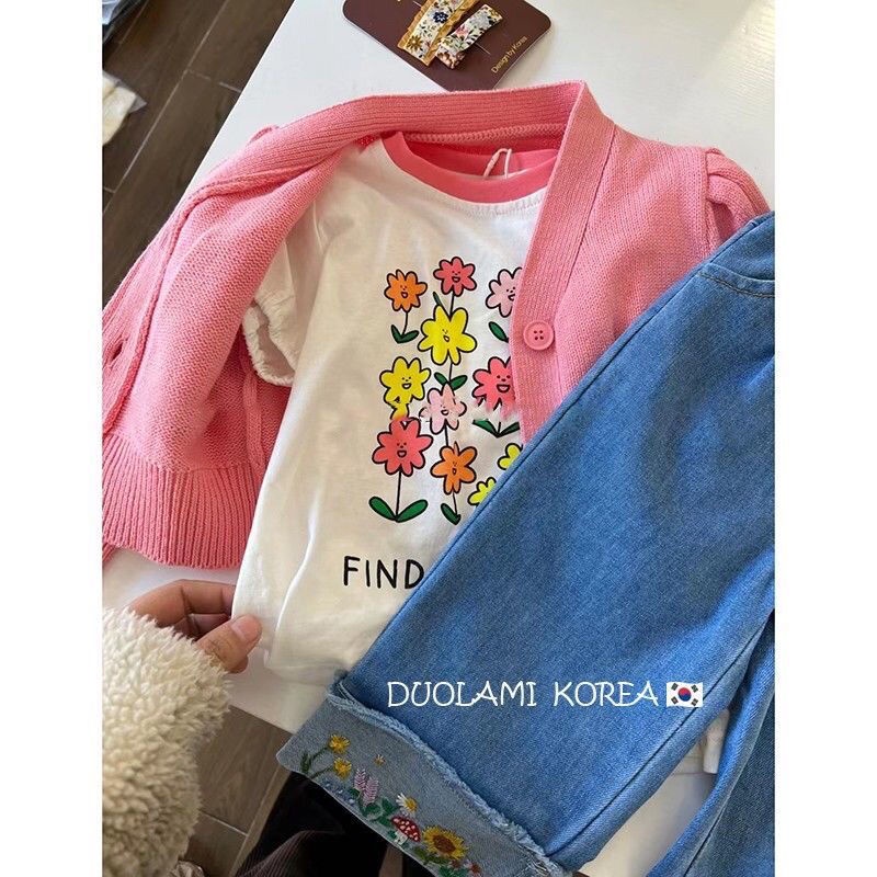 Quần Jean Ống Rộng Thêu Họa Tiết Thời Trang Mùa Thu Mới 2022 Cho Bé Gái