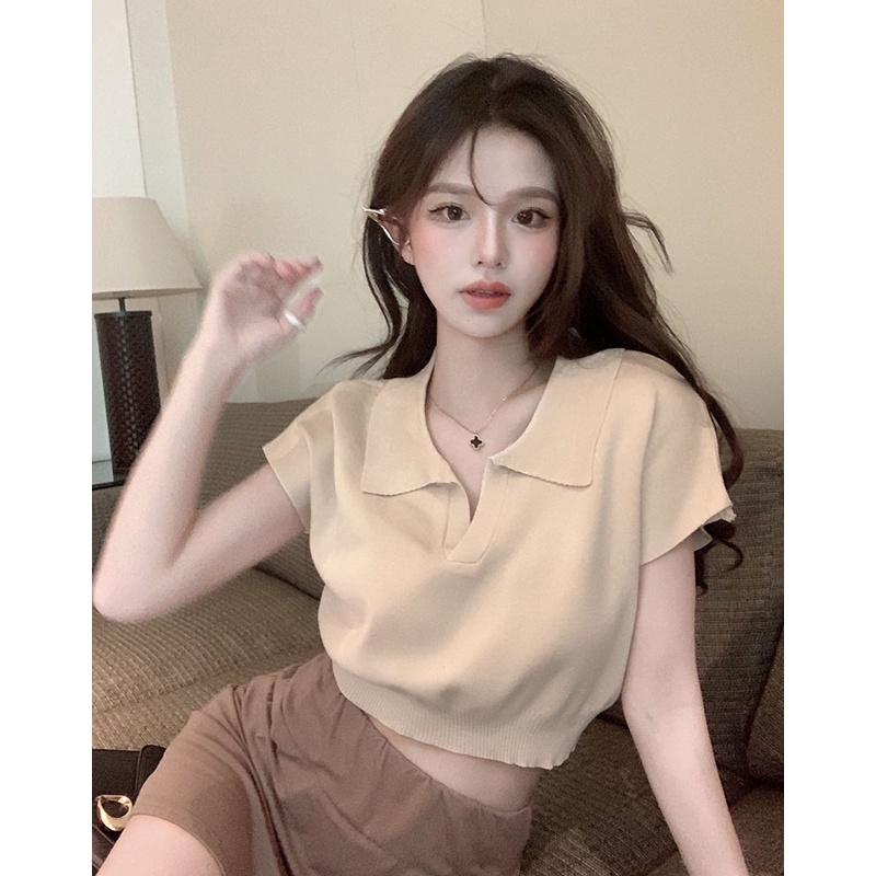 Áo thun QKOOLE thiết kế cổ bẻ phong cách Hàn Quốc thời trang cho nữ