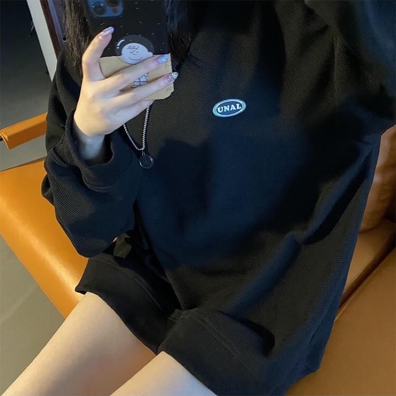 Áo thun dài tay Waffle phong cách Ulzzang