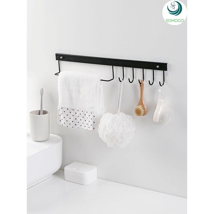 Móc treo dán tường đa năng bằng sắt, không cần khoan lỗ, đục tường, kèm móc dán, chọn màu theo ý - Đen