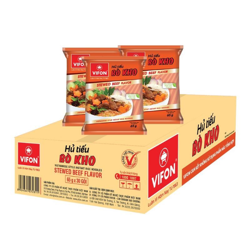 Hủ Tiếu Bò Kho VIFON 65g/Gói, thùng 30goi.