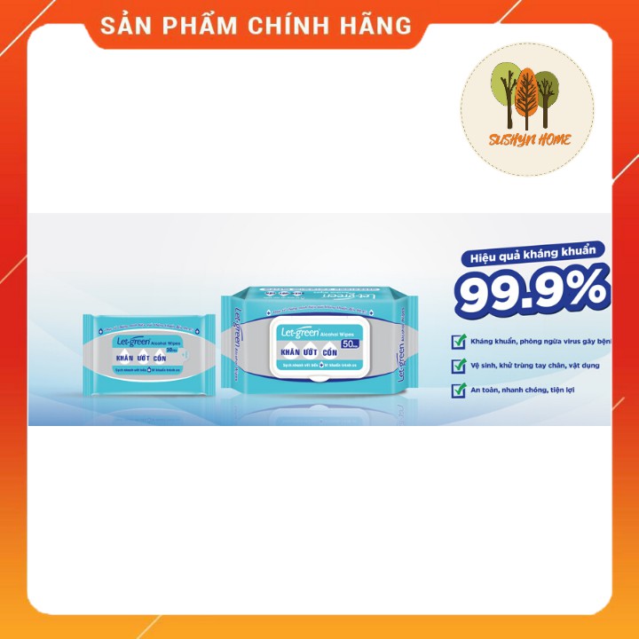 Combo 3 Gói❤️50 Chiếc/ Gói Khăn Ướt Cồn Diệt Khuẩn 99,9% Let-Green