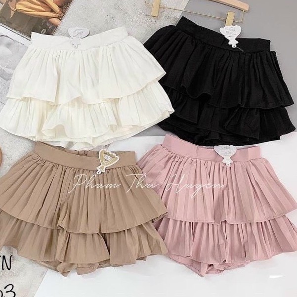 Chân váy nữ ngắn,chân váy xòe 2 tầng dập xếp ly quảng châu CV307,chân váy đen