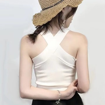 Summer all-match sleeveless cropped top knitted camisole women's outer wear tank top Korean version bottoming top slim halter
