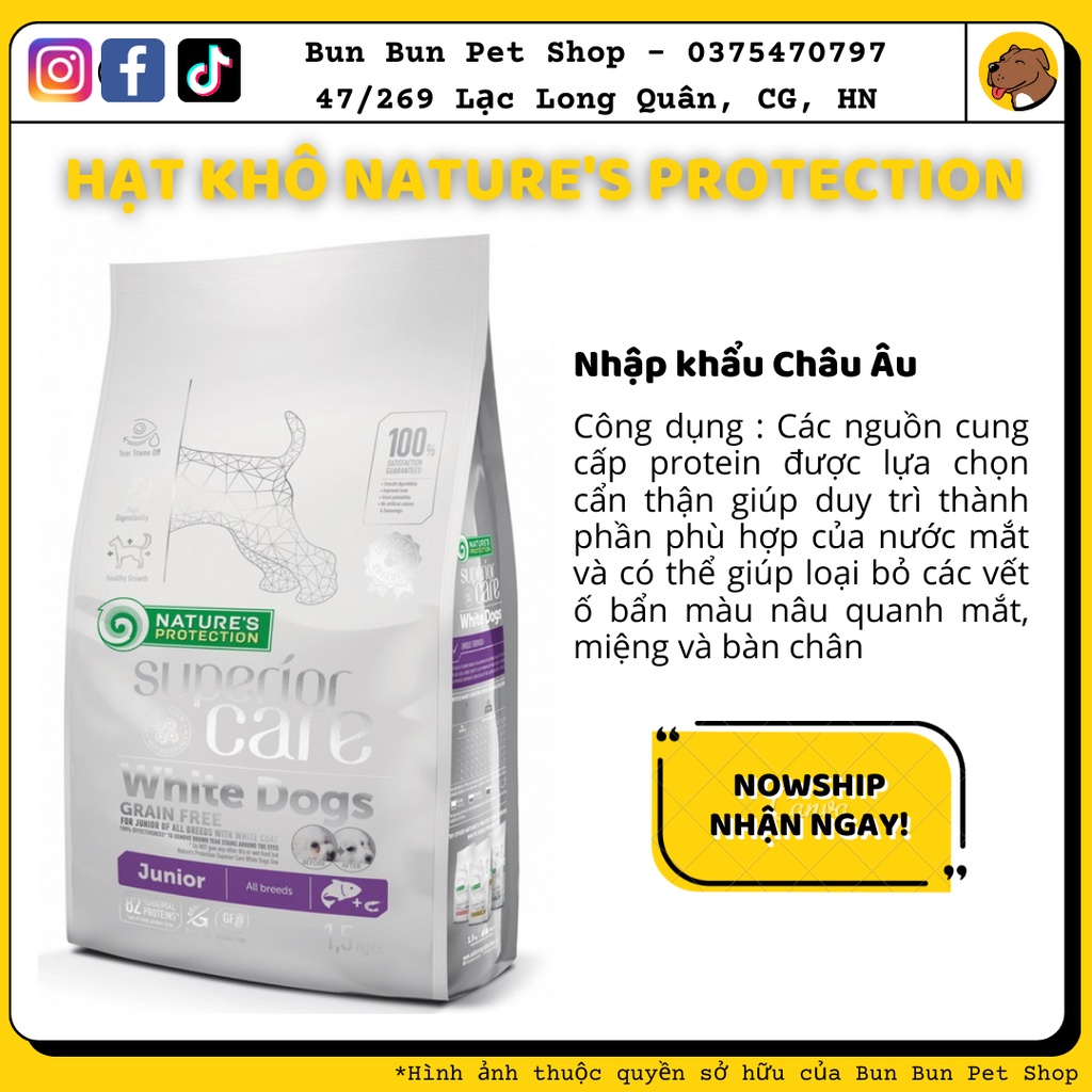 (1.5kg) Hạt khô cho chó lông trắng chống chảy nước mắt NATURE’S PROTECTION SUPERIOR CARE WHITE DOGS bao lớn