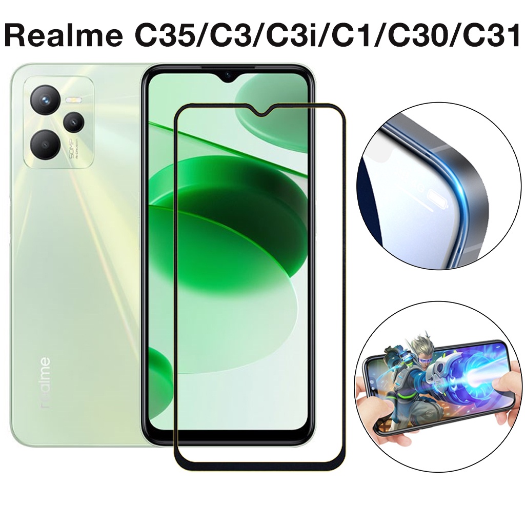 Kính cường lực realme C35 C33 C3 C3i C1 C30 C31 full màn cao cấp chống trầy xước màn tặng kèm khăn lau màn Kính