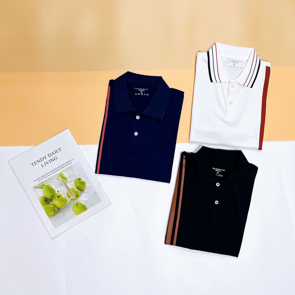 ÁO THUN CỔ TRỤ NAM - ÁO POLO TRƠN PHỐI KẺ SỌC THANH LỊCH, NAM TÍNH