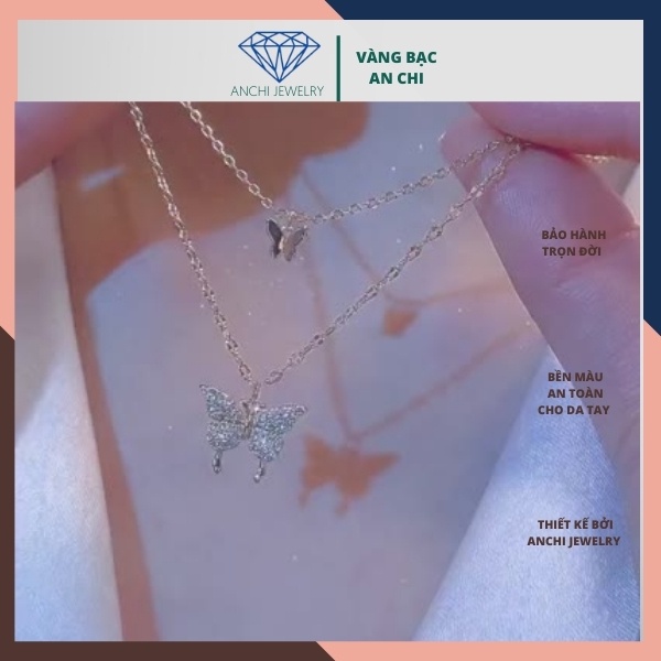Dây chuyền 2 tầng mặt cánh bướm hồ điệp, bạc ta cao cấp - An chi jewelry