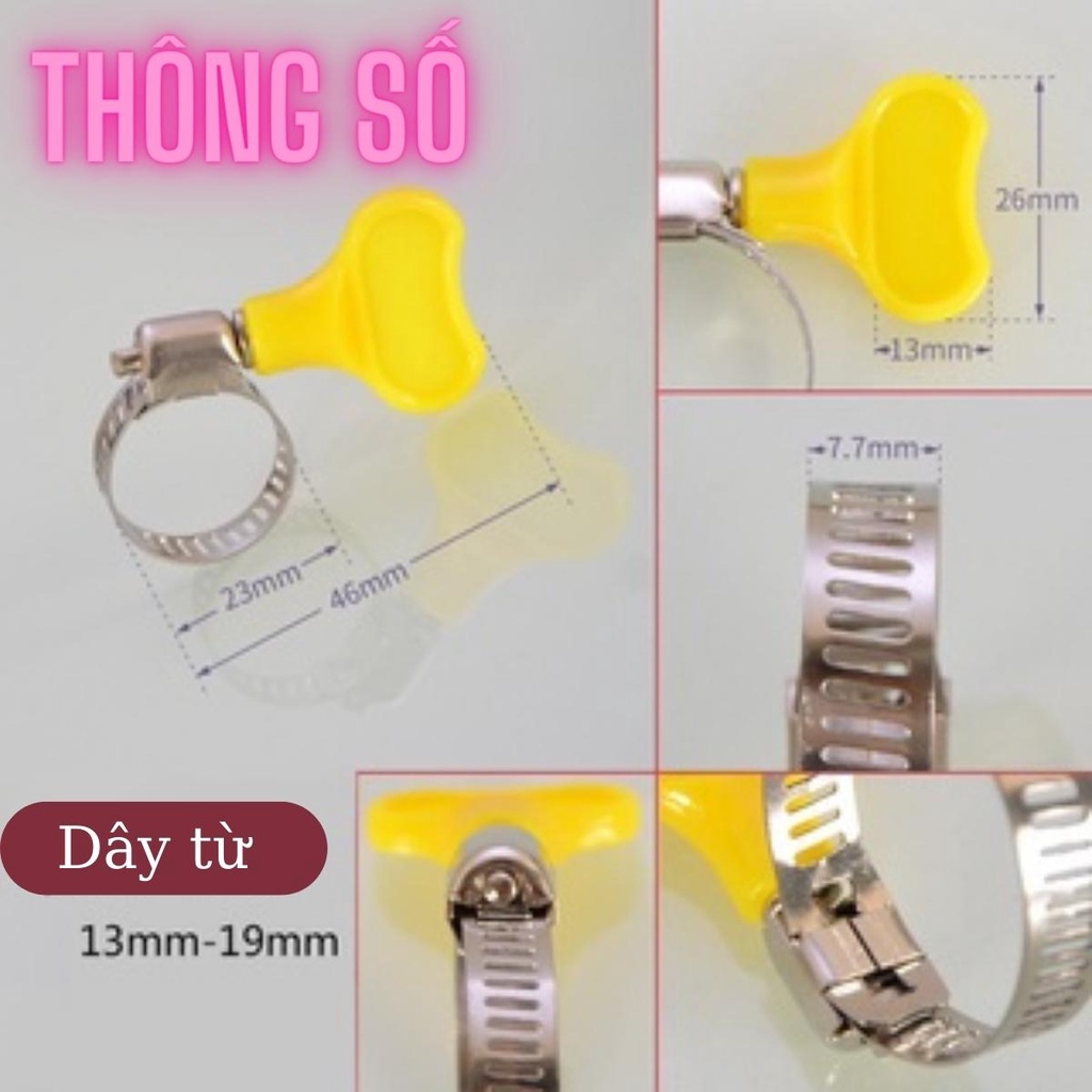 Vòng đai siết ống inox Tonydx có tay vặn bằng nhựa loại cổ dê xiết kẹp ống nước điều chỉnh được kích thước
