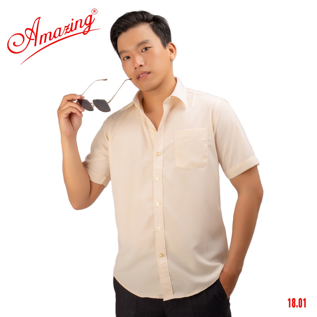 Áo sơ mi nam tay ngắn Amazing, size 50 dến 100kg, form dáng suông, vạt bầu, đường may tỉ mỉ