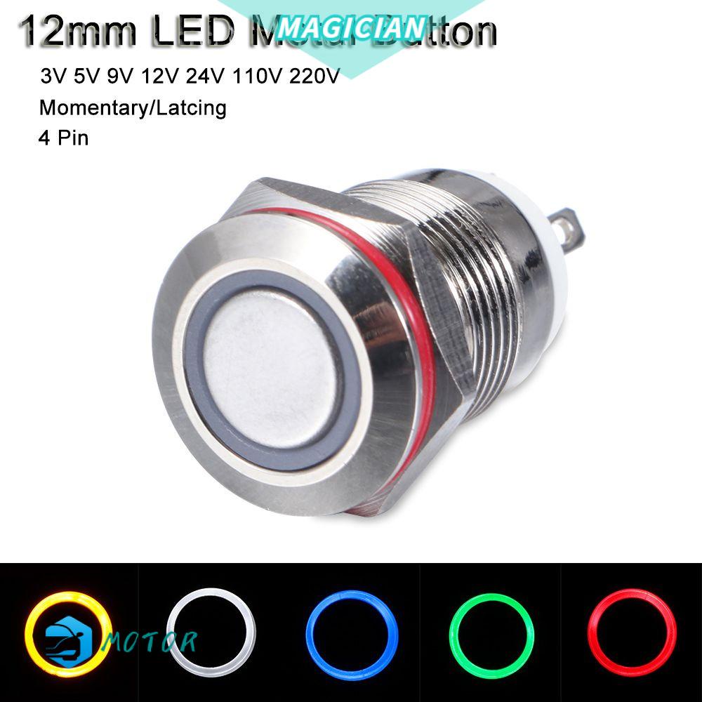Công Tắc Nhấn Chống Thấm Nước 3V 5V 9V 12V 24V 110V 220V 12mm