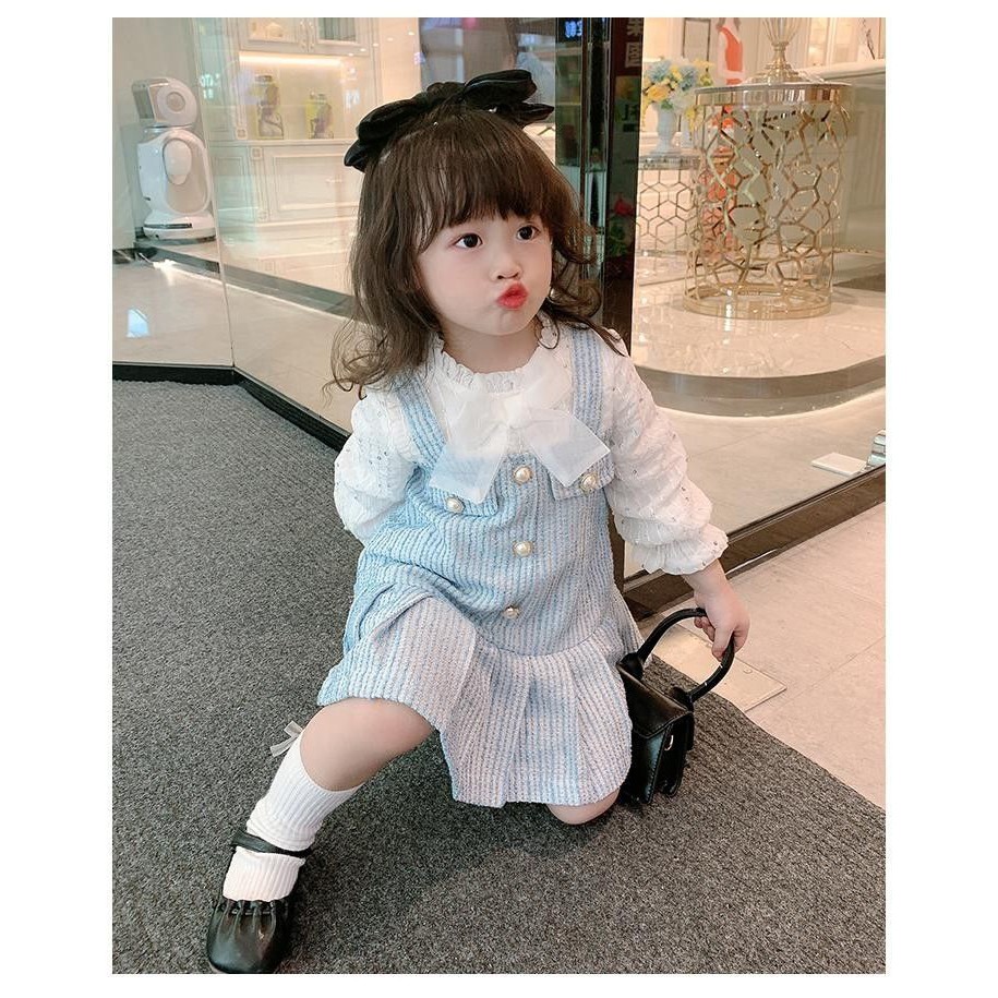 Váy thu đông bé gái size 10-20kg chất dạ kẻ phối nơ đuôi cá siêu đẹp VT50