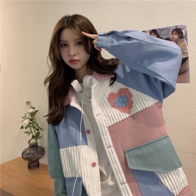 ÁO KHOÁC CỔ SƠMI 💕💕 PHỐI NHUNG MIX MÀU PASTEL 💕 PHONG CÁCH CÁ TÍNH DỄ THƯƠNG CỰC XINH YÊU